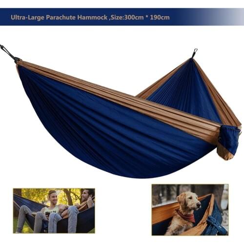 Portable Lightweight Nylon Parachute Double Hammock Multi-functional Hammock Camping Backpacking Travel Beach Yard Garden