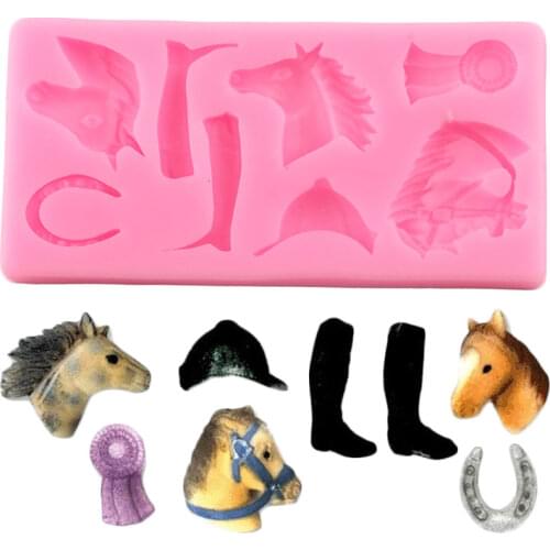 Horse Riding Sport Silicone Molds Horse Shoes Cupcake Topper Fondant Cake Decorating Tools Candy Clay Chocolate Gumpaste Moulds