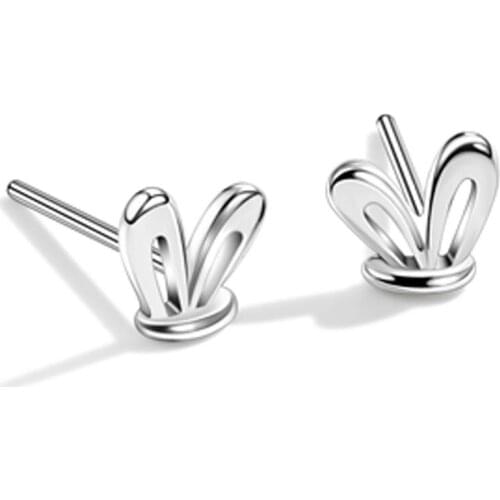 SILVERHOO Sterling Silver 925 Jewelry For Women Cute Rabbit Ears Tiny Stud Earrings For Girl Valentines Day Gift New Arrival