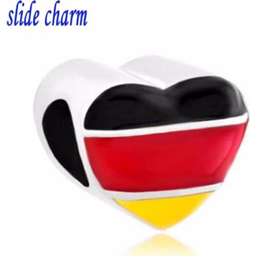Slide charm wholesale Free shippingHeart Charm Bracelet Germany Patriotic Flag Charm European Bead fit Pandora bracelet