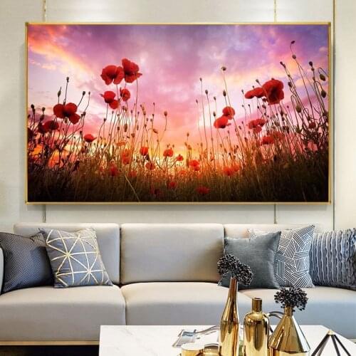 Modern Art Red Poppies Flowers Painting on Canvas Posters and Prints Cuadros Nordic Style Wall Art Pictures for Living Room