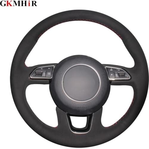 DIY Hand-stitched Black Suede Leather Car Steering Wheel Cover for Audi Q3 2015-2018 Q5 2013-2017 Q7 2012-2015