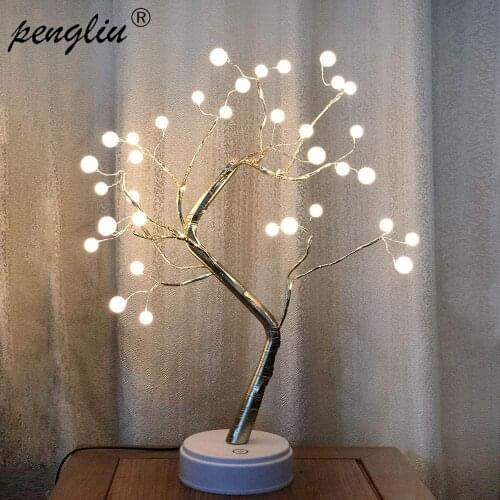 LED Night Light Adjustable Tree Shape Design Pearl Copper Wire Lamp 36leds/108leds for Home Room Christmas Holiday Decor