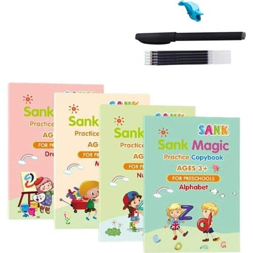 2021 Magic Exercise Book 4 Books Reusable Children’s Toys Write English Numbers And Letters Montessori 3D Calligraphy Learn Gift