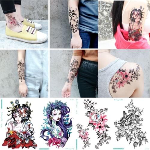 Temporary Tattoos For Women Black Butterfly Flowers Watercolor Waterproof Sleeve Fake Tattoo Sticker China Stlye New Arrival