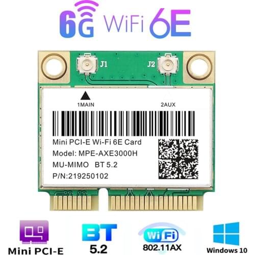 WiFi 6E AX210HMW Mini PCI-E Wifi Card For Intel AX210 5374Mbps Bluetooth 5.2 802.11ax 2.4G/5G/6G WiFi 6 AX200 Wireless Adapter