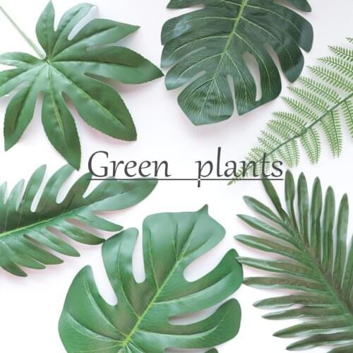 Green Simulation Palm Leaves Plastic Fake Plant Artificial Leaf Home Office Decoration for Party Jungle Beach Theme Party Decor