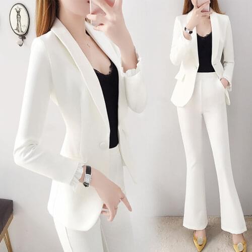 2021 Spring Autumn Women Blazer and Pants 2 Piece Sets Lady Loose Button Blazer Flare Trousers Set Female Casual Solid Suit N189