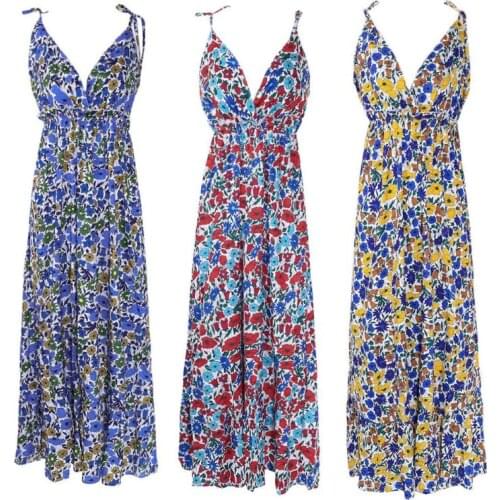 2019 Womens Boho Floral Maxi Dress Party Strappy Spaghetti Strap Summer Beach Holiday Sling Sundress Plus Size Dresses S-5XL