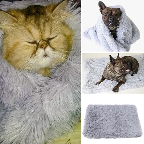 Winter Dog Bed Mat Warm Soft Fleece Pet Cushion House Puppy Cat Sleeping Bed Blanket Square Fluffy Long Plush Pet Accessories