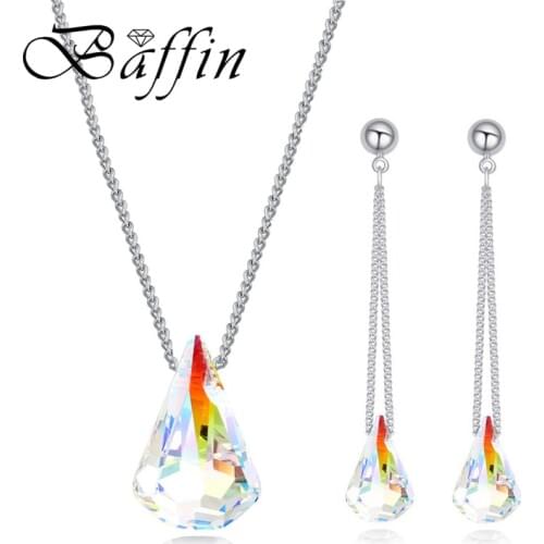 2018 BAFFIN Genuine Crystals From SWAROVSKI Spike Pendant Necklaces Long Chain Drop Earrings Jewelry Sets For Women Lovers Gift