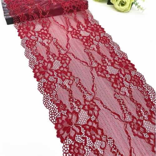3M/lot 22cm Dark Red Gold Black Elastic Stretch Lace trim Skirt Hem Underwear Sewing Craft DIY Apparel Fabrics Lace Lingerie Bjd