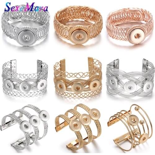 New Snap Jewelry Rhinestone Metal Snap Bracelet Bangle Fit 18mm 20mm Snap Button Jewelry Bracelet for Women Men Bracelets