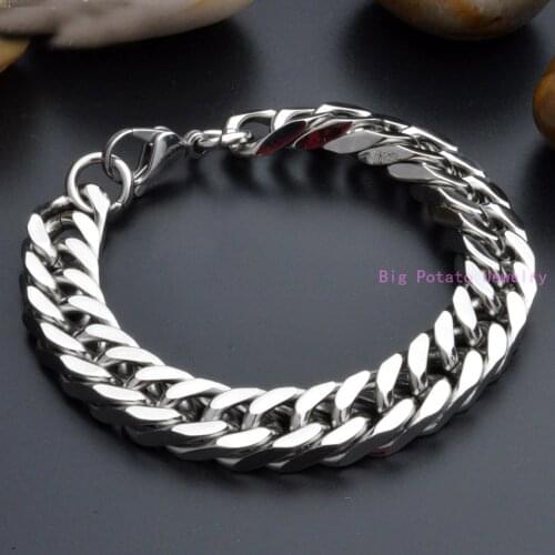 High Quality 10mm Cuban Link Chian 316L Stainless Steel Silver Color Bracelet Bangle 7-11inch Cycle Mens Accessories
