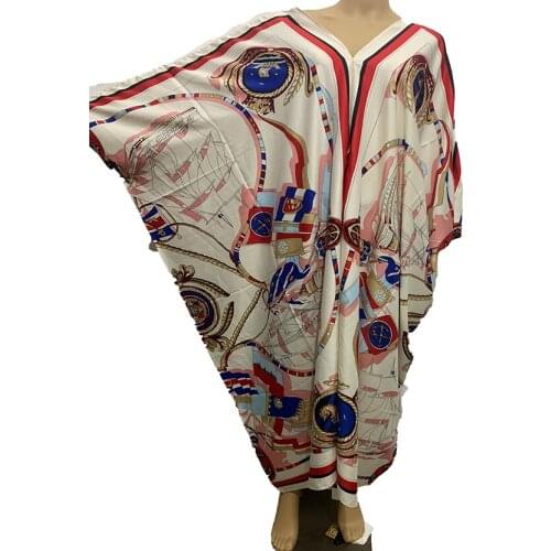 Dashiki Muslim Women abaya robe africaine Femme silk party dresses Sexy V-neck Fashion Printed Bohemian party Silk Kaftan dress