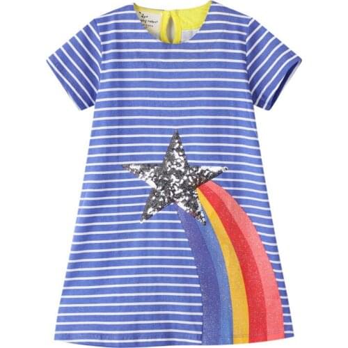 Jumping Meters Summer Girls Star Dresses for Baby Cotton Clothes Stripe Childrens Rainbow Kids Fashion Dresses Girls