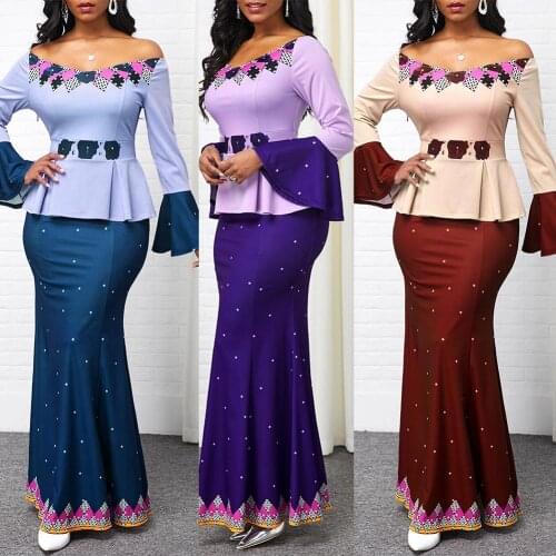 Women Elegant Off Shoulder Long Flared Sleeve Fish Tail Hem Bodycon Maxi Dress Elegant Sleeve Fish Tail Hem Bodycon Maxi Dress