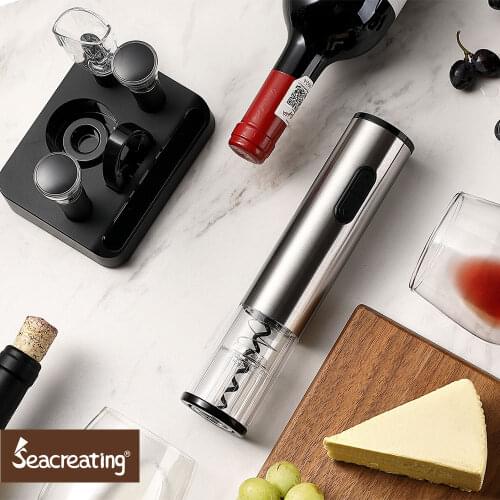 Stainless Steel Electric Wine Opener Battery Powered Cordless Automatic Wine Openers with Foil Cutter Corkscrew Wine Aerator