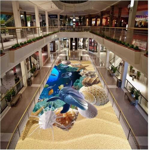 Photo floor wallpaper 3d stereoscopic ocean dolphin Waterproof floor mural painting Custom Photo self-adhesive 3D floor