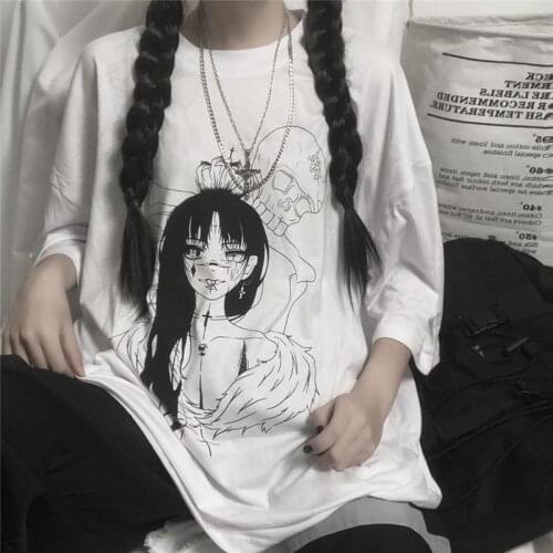 Summer Oversized Black Short Sleeve Women Fashion Cartoon Female Cute T-shirt Kpop White Funny Cool High Street T Shirt Tee