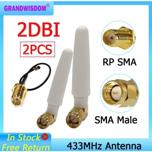 2pcs 433MHz Antenna 2.5dbi SMA Male Connector folding 433 mhz antena directional antenne + 21cm RP-SMA/u.FL Pigtail Cable