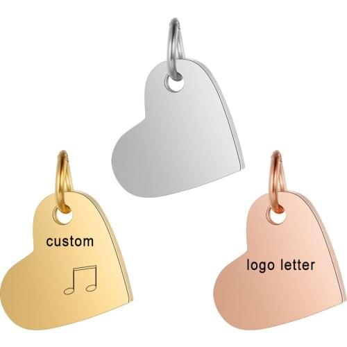 Customized Charms for Jewelry Making Gold Stainless Steel Heart Pendant Engrave Logo Letter Diy Earring Bracelet Necklace Lots