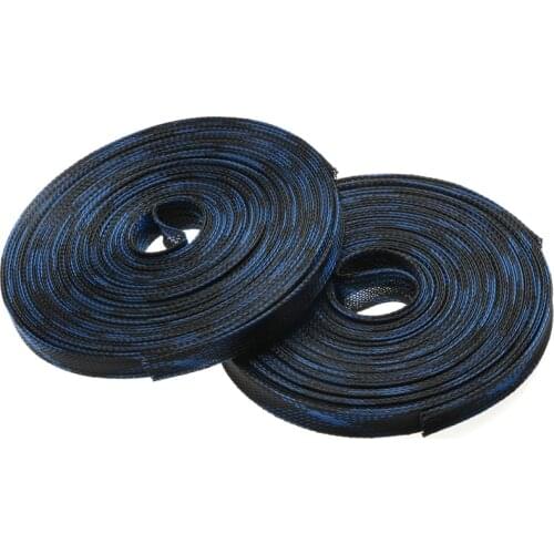 10m Blue+Black 2/4/6/8/10/12/15/20/25mm Insulation Braided Sleeving PET Tight Expandable Cable Sleeves Wire Gland Cables