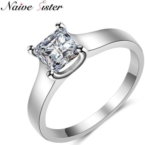 Classic Ladies Wedding Ring Silver Color Engagement Rings For Women Clear Square Shape Cubic Zirconia Copper Jewelry Love Gifts