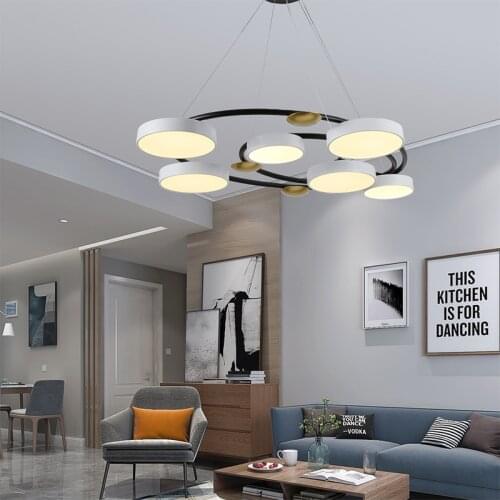 Nordic minimalist style round dining room kitchen LED chandelier bedroom chandelier villa living room dimming chandelier