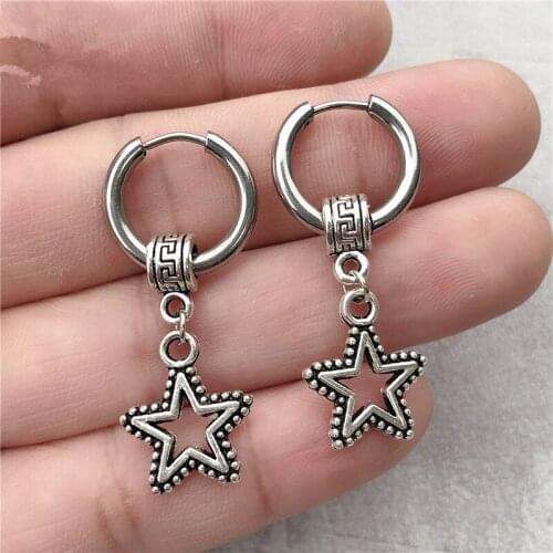 Fashion Korean Gothic Stainless Steel Star Earrings Mens Jewelry Accessories Hipster Rock Style Punk Circle Earrings for Women