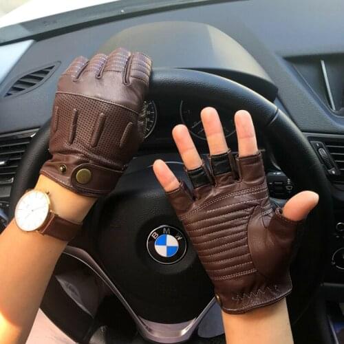 Half-finger Motorcycle Gloves Real Sheepskin Leather Gloves Men Bicycle Cycling Gloves Moto Racing Mittens Top Quality S2350