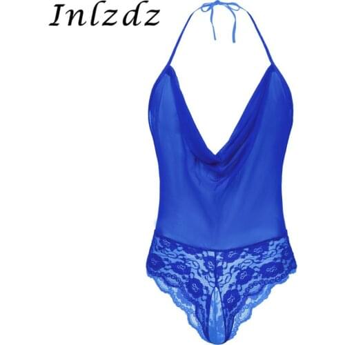 Mens Erotic Lingerie Sissy Babydoll Bodysuit Halter Lace-up Mesh See-through Sexy Babydoll Male Sex Costume Sleepwear Nightwear