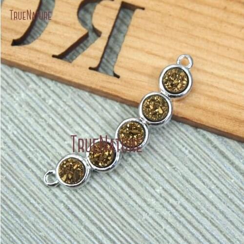 10Pcs Cheap Five Titanium Gold Druzy Crystal Sliver Plated Circle Pendant Copper Pendant For Sale 34x5mm PM12548