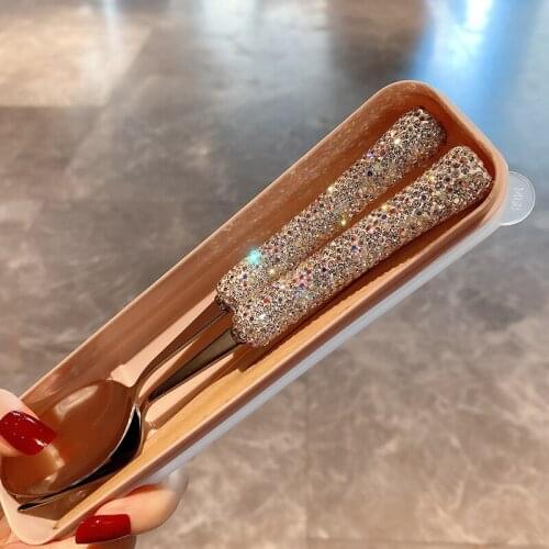 Sparkling Diamond Spoon and Fork Set 304 Stainless Steel Forks Eco Friendly Cutlery Set Tableware Flatware Dish Set Dinnerware