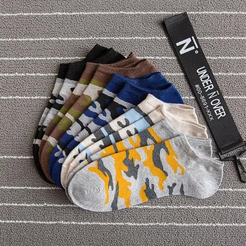 New 5 pairs/bag mens socks funny colorful Harajuku camouflage breathable sports summer warm winter mens boat socks