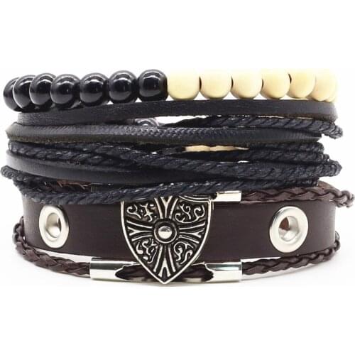 New Punk Moda Boho Beads Charm Pulseira Masculina Pulseras Hombre Mujer Leather Bracelet Men Women Jewelry Accessories Wholesale
