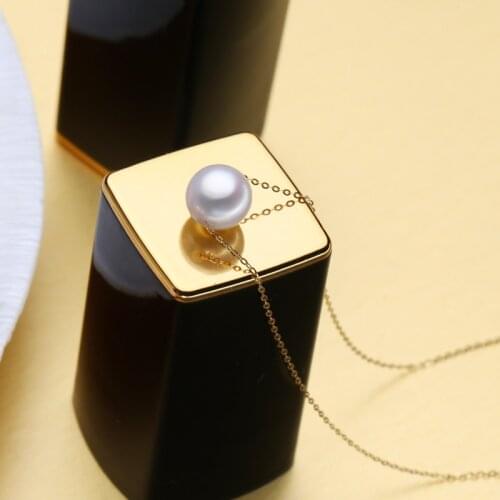 FENASY 18K Gold Chain Necklace Round White Pearl Jewelry 18k Yellow Gold Vintage Dainty Necklace Pendant For Women Friends Love
