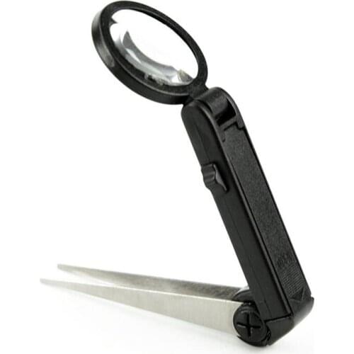 Portable Folding Eyebrow Tweezers Magnifier Clip Magnifying Glass 10x With LED Lights Repairing Loupe