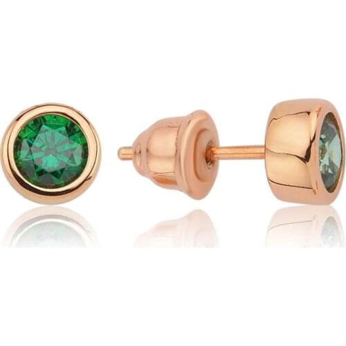 Valori Jewels 1 Carat, Zirconia Green Round Gemstone, Rose Gold Plated, Sterling Silver Earrings