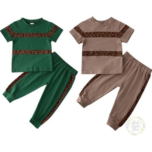 New Toddler Kids Baby Girls Leopard Tops Pants Trousers Outfits Tracksuit Summer Clothes