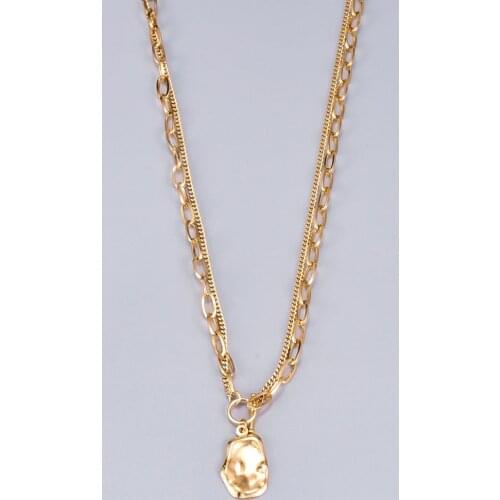 Stainless Steel Vintage Gold Court Irregular Shaped Necklace Pendant Jewelry Gift For Him Sweater Chain Necklace Winter Gift