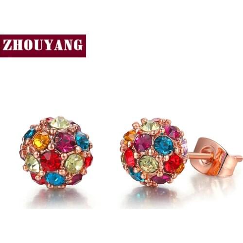 Top Quality Lucky Ball Crystal Rose Gold Color Fashion Earring Jewelry Made with Austrian Crystal ZYE380 ZYE381 ZYE382