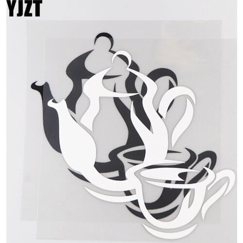 YJZT 17×16.9CM Car Sticker Creative Kettle Teacup Cartoon Decorative Vinyl Decal Black/Silver 20D-0073