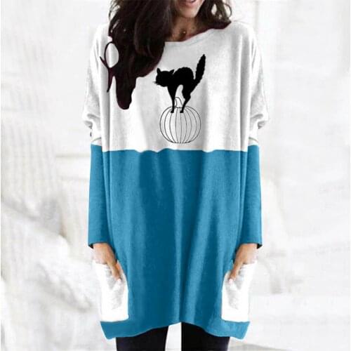 Womens Blouse Halloween Lantern Ghost Pumpkin Round Neck Shirt Face Costume Long Sleeves Tops Blouse Chemisier Femme Women Tops