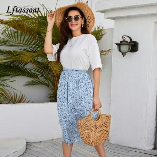 Summer Skirts Womens 2021 New Vintage Floral Print Chiffon Pleated Skirt Elastic High Waist Casual Midi Skirt Women Clothes