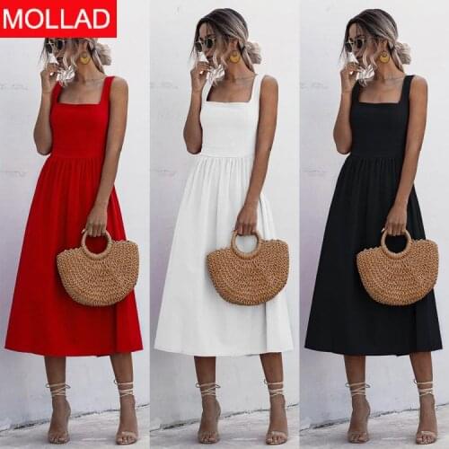 2020 Spring and Summer Hot Sale Simple Square Collar Sexy Suspenders Backless Dress Solid Color Summer Women Dresses