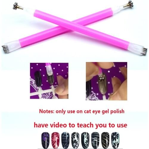 1pcs Double Head Nail Art Cat Eye Magnet Pen 3D Nail Magnetic Gel Polish Cat Eyes Strip Line Flower Magical Stick DIY Nail Tools