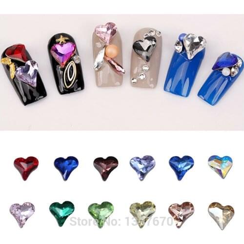 20pcs 8mm Heart pointed back Nails diamond jewelry Nail art Rhinestones 3D Nail Art Decorations glitter crystal glass gemstones