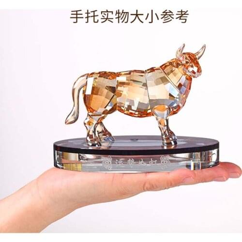 2021 High grade crystal Decorative gift HOME company shop shares business good luck BULL 3D color Crystal FENG SHUI talisman