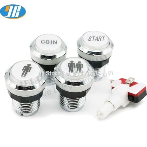 33mm Acade Buttons Chrome Silver Plated Illuminated Push Button 1P / 2P Player /Start / Coin Buttons DC5V to 12V LED Blub